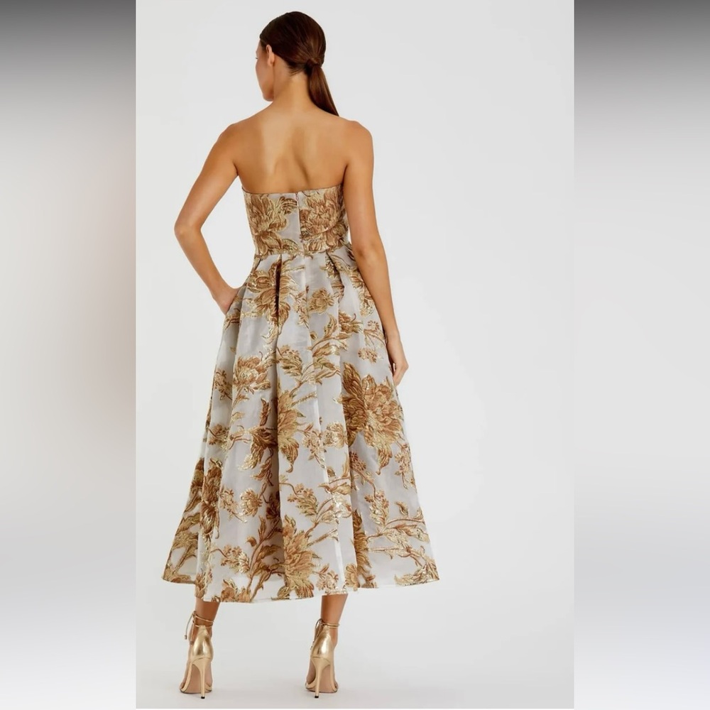 Mac Duggal Gold Strapless Brocade Midi Dress with Pockets - Picture 5 of 5